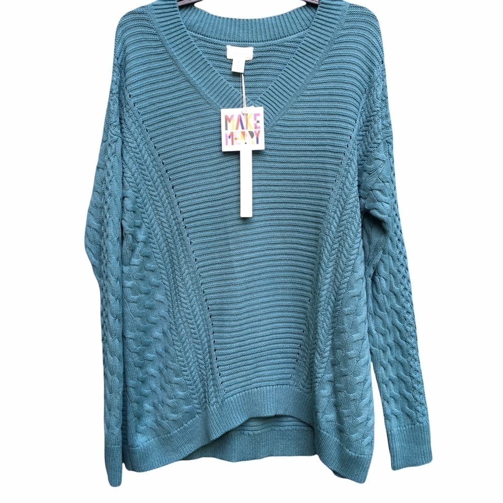 NWT Calson Teal Cable Knit Pullover Size M